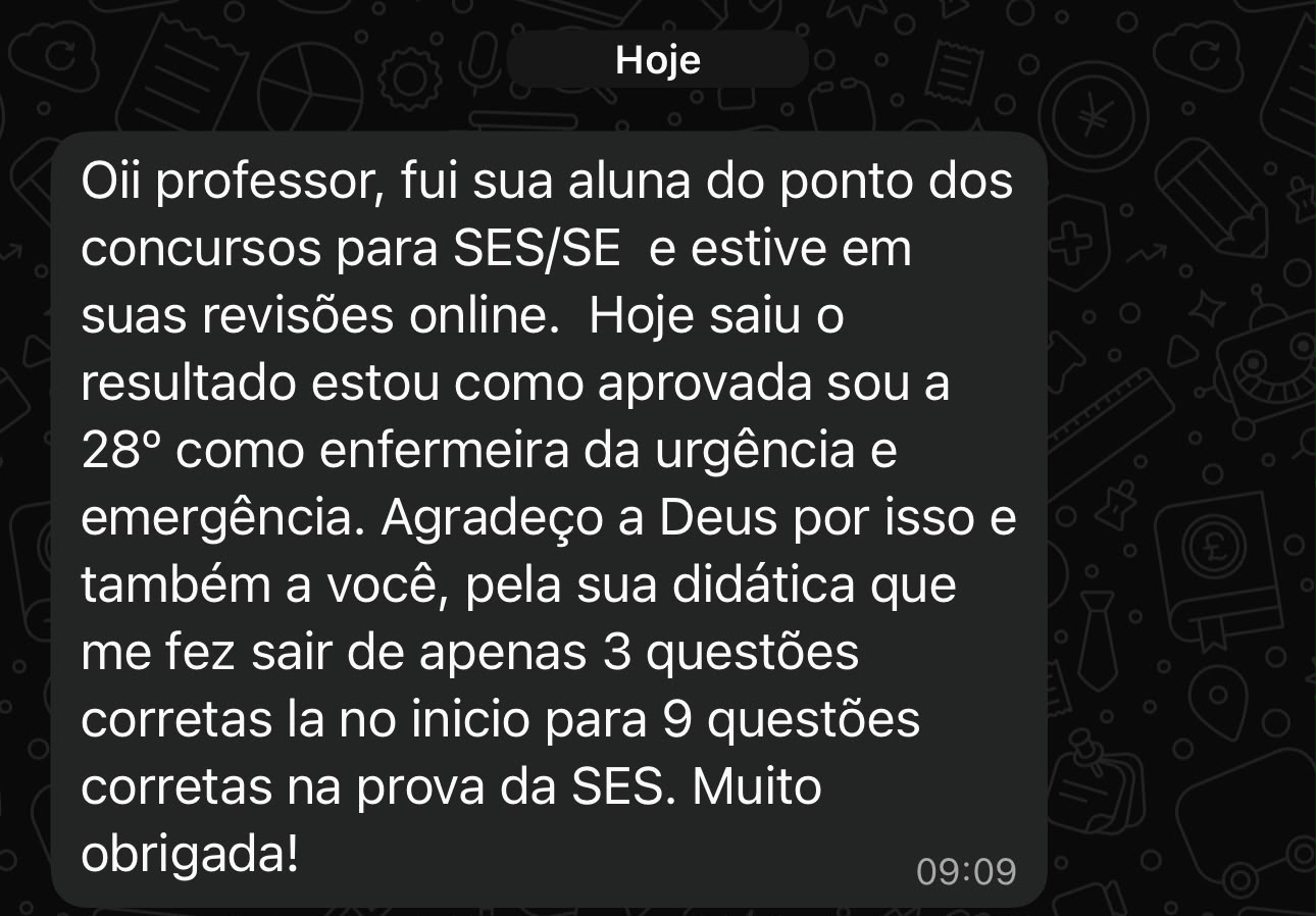 Mensagem de aluna aprovada no concurso SES/SE