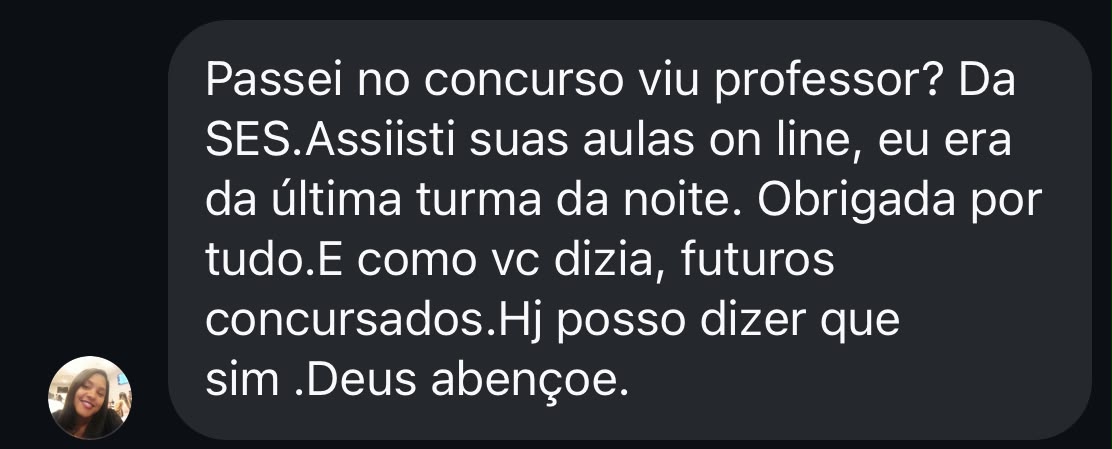 Mensagem de aluna aprovada no concurso da SES